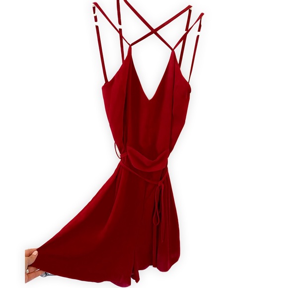 Pants - Red Deep-V Lightweight Romper